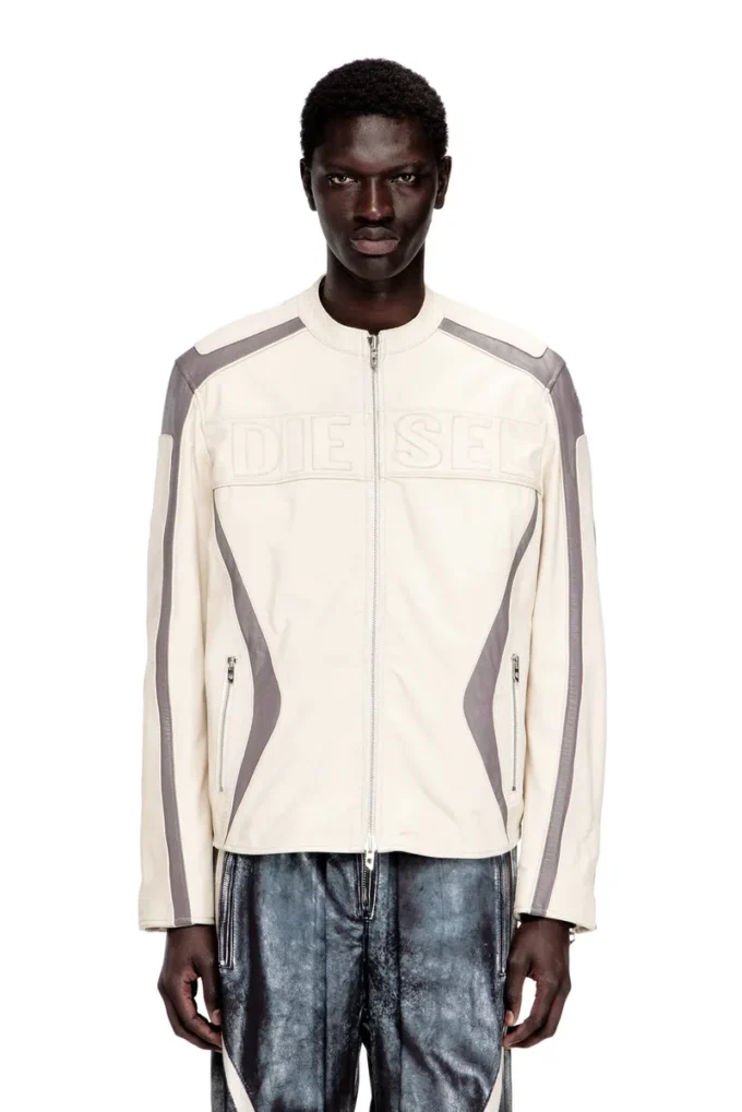 l-adam Veste motard en cuir color block