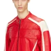 l-adam Veste motard en cuir color block