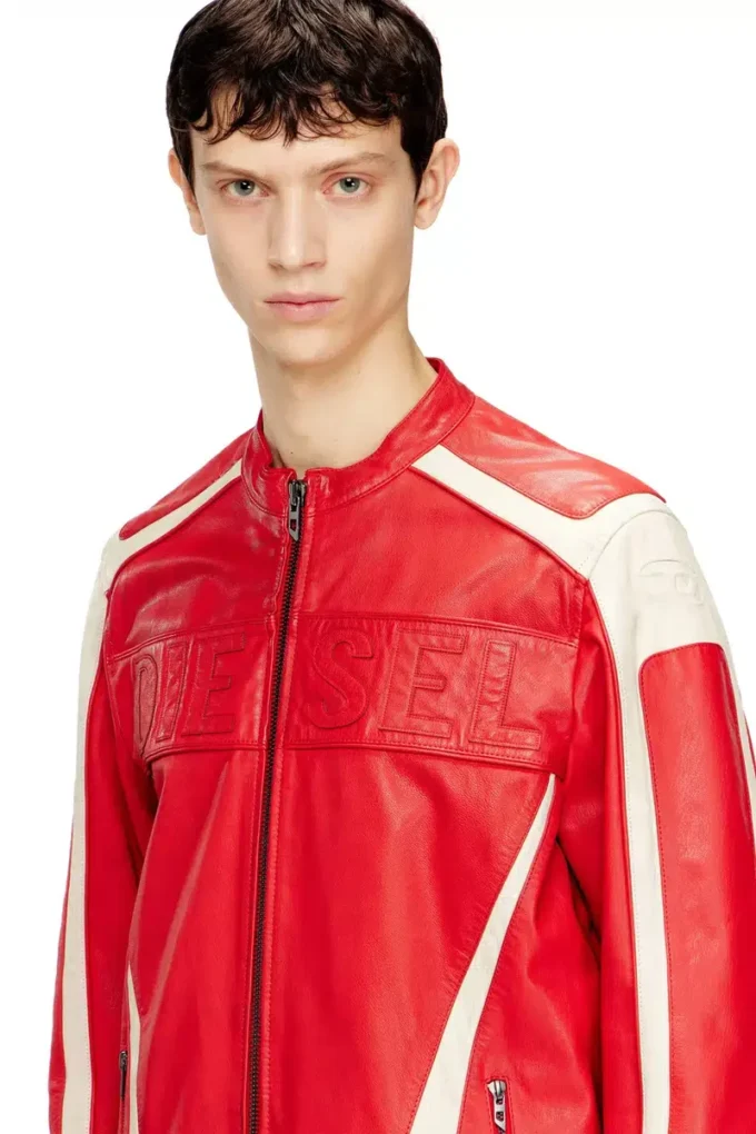 l-adam Veste motard en cuir color block