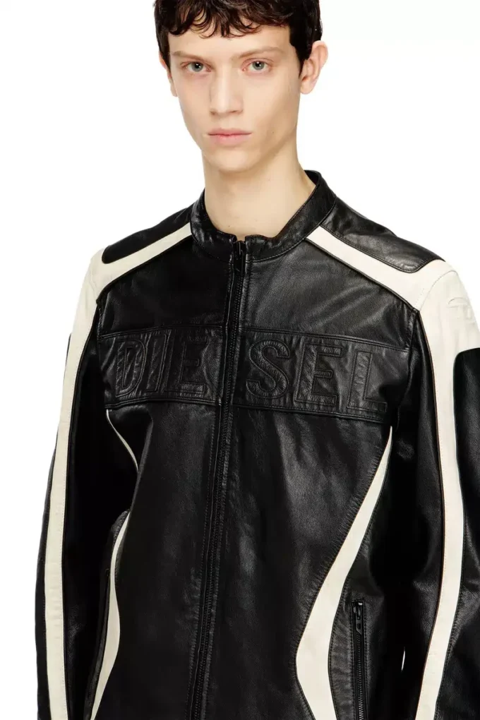 l-adam Veste motard en cuir color block