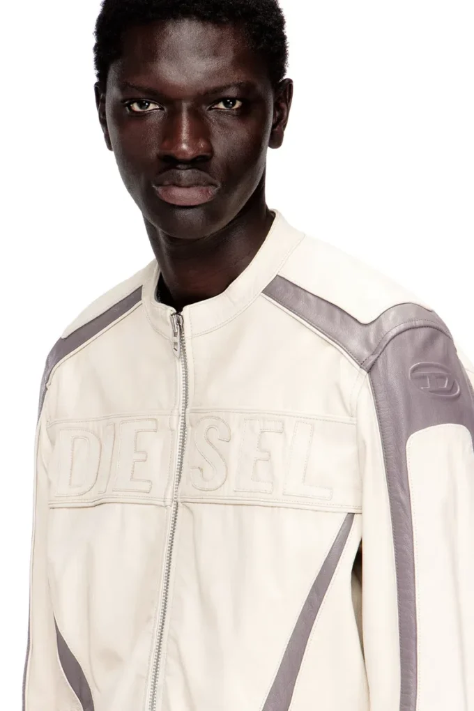 l-adam Veste motard en cuir color block