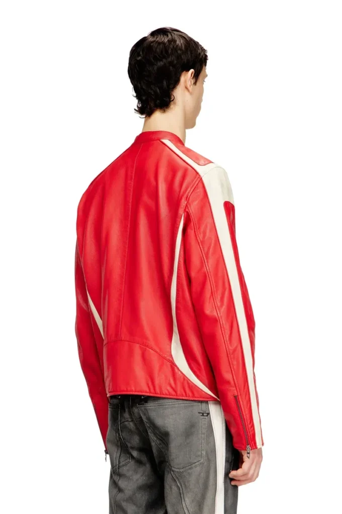 l-adam Veste motard en cuir color block