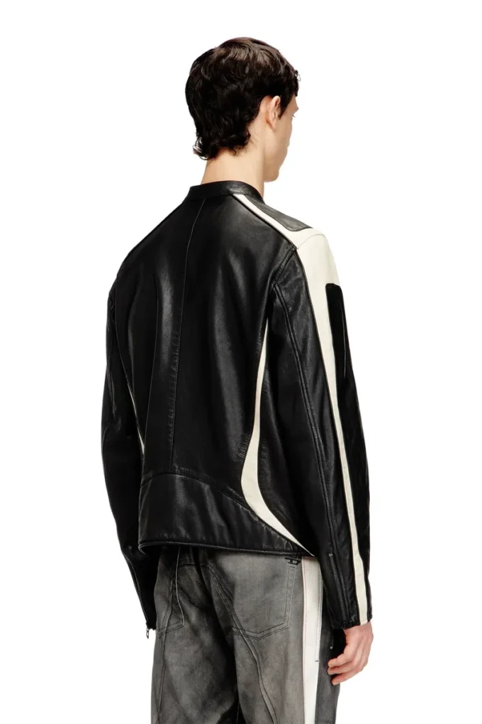 l-adam Veste motard en cuir color block