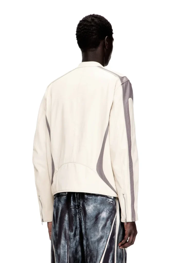 l-adam Veste motard en cuir color block