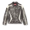 l-amar-enbi Veste coach en cuir avec imprimé motard