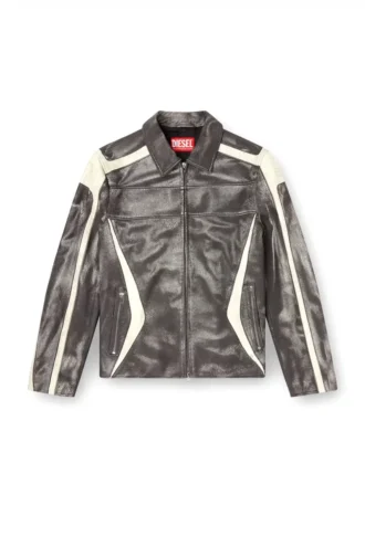l-amar-enbi Veste coach en cuir avec imprimé motard