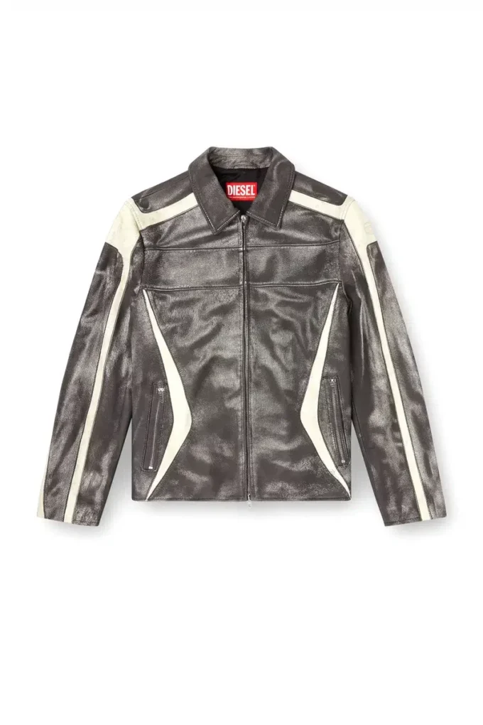 l-amar-enbi Veste coach en cuir avec imprimé motard
