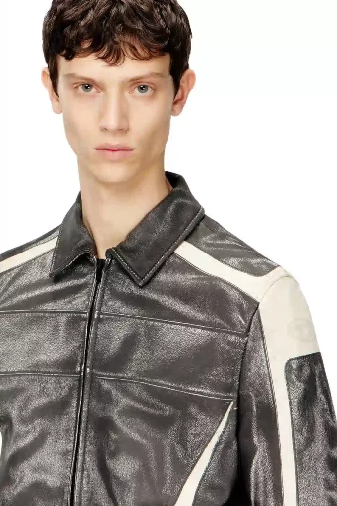 l-amar-enbi Veste coach en cuir avec imprimé motard