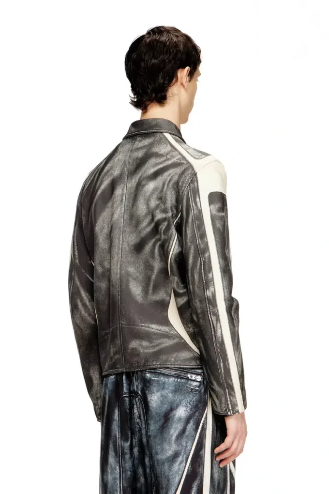 l-amar-enbi Veste coach en cuir avec imprimé motard