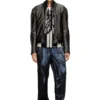 l-aross Veste de motard en cuir vieilli
