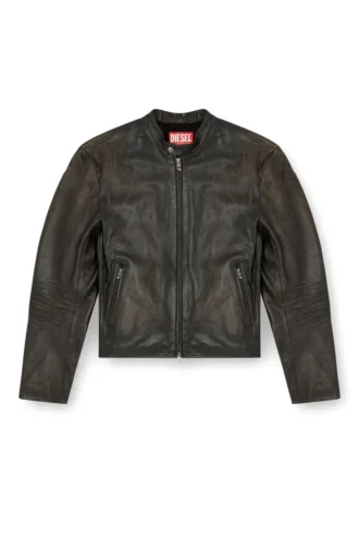 l-aross Veste de motard en cuir vieilli