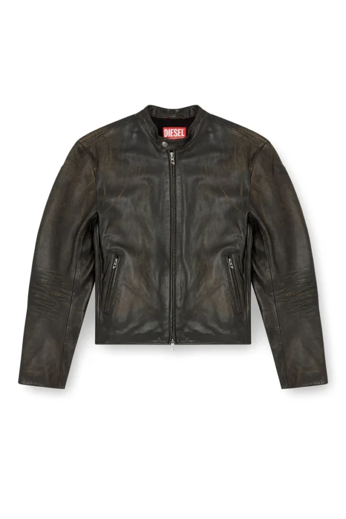 l-aross Veste de motard en cuir vieilli