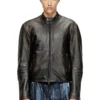 l-aross Veste de motard en cuir vieilli