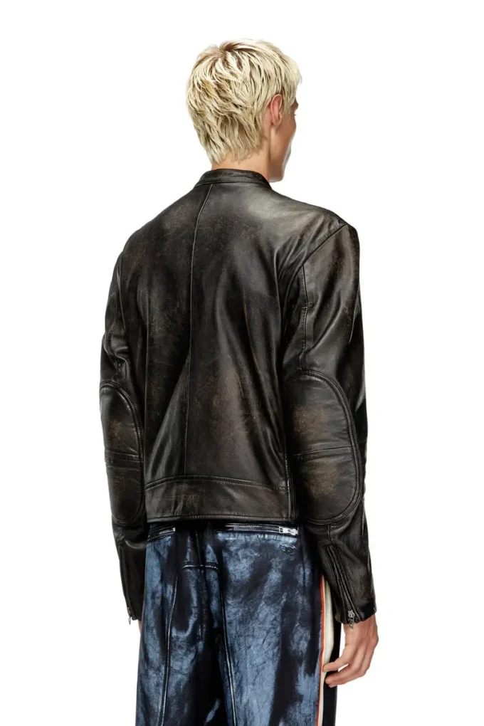 l-aross Veste de motard en cuir vieilli