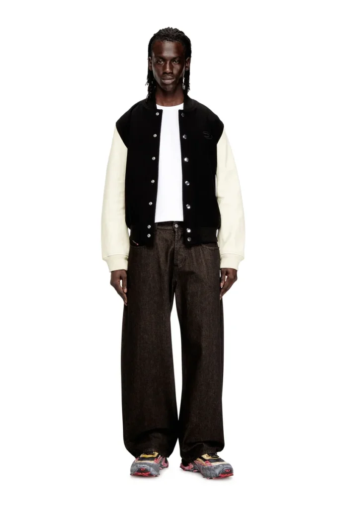l-arry-wrd Blouson aviateur en laine mélangée et cuir