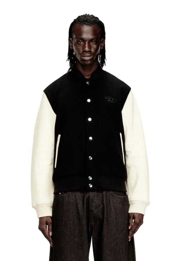 l-arry-wrd Blouson aviateur en laine mélangée et cuir
