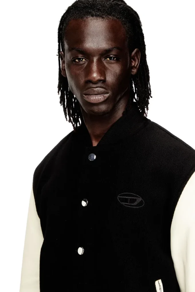 l-arry-wrd Blouson aviateur en laine mélangée et cuir