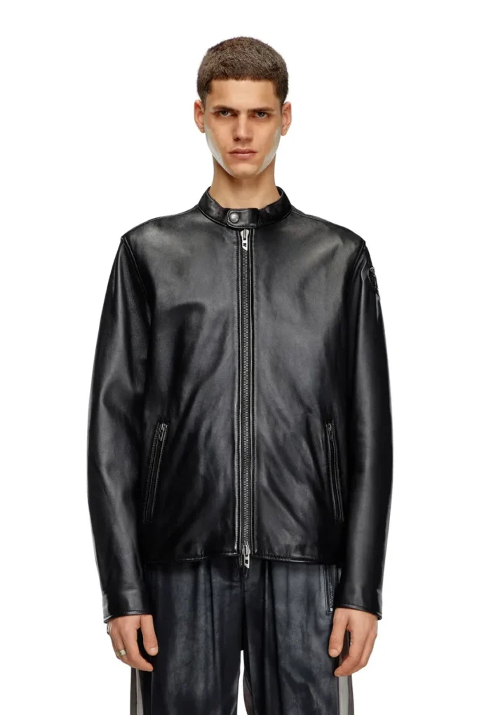 l-carver Veste de motard en cuir avec logo en relief