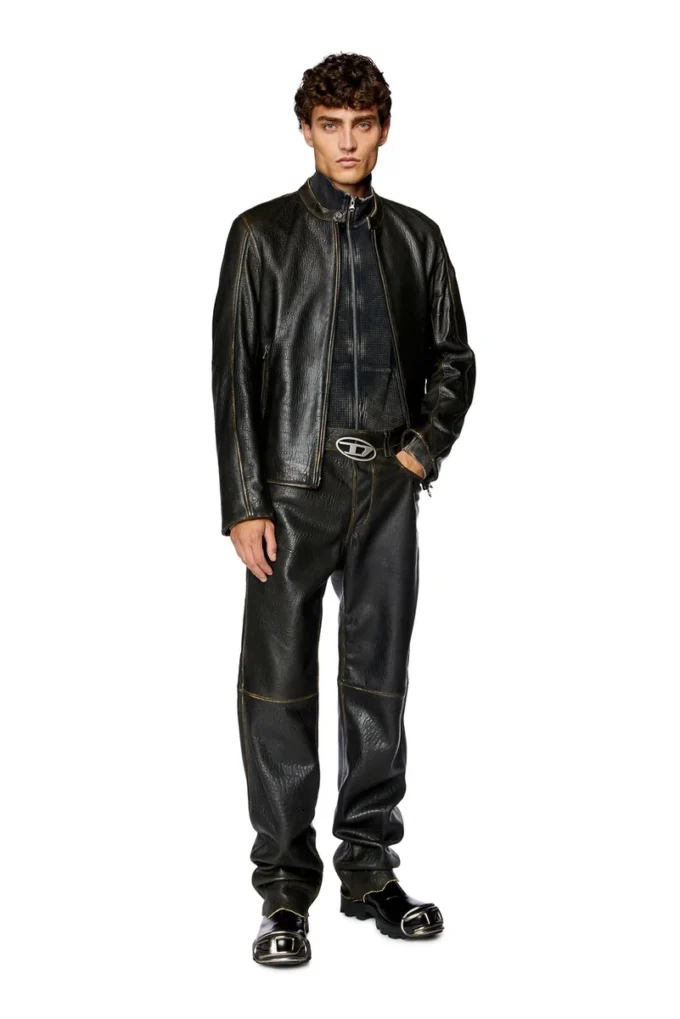l-cobbe Veste motard en cuir froissé