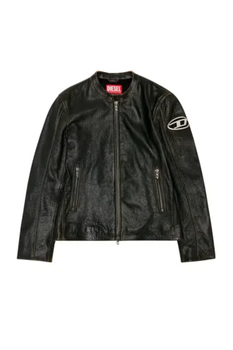 l-cobbe Veste motard en cuir froissé