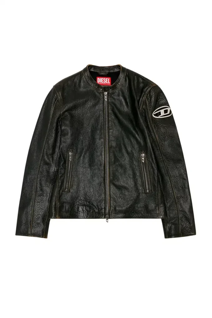 l-cobbe Veste motard en cuir froissé