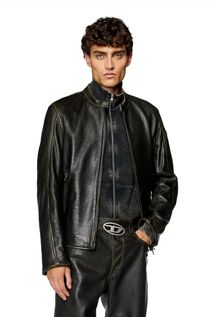l-cobbe Veste motard en cuir froissé