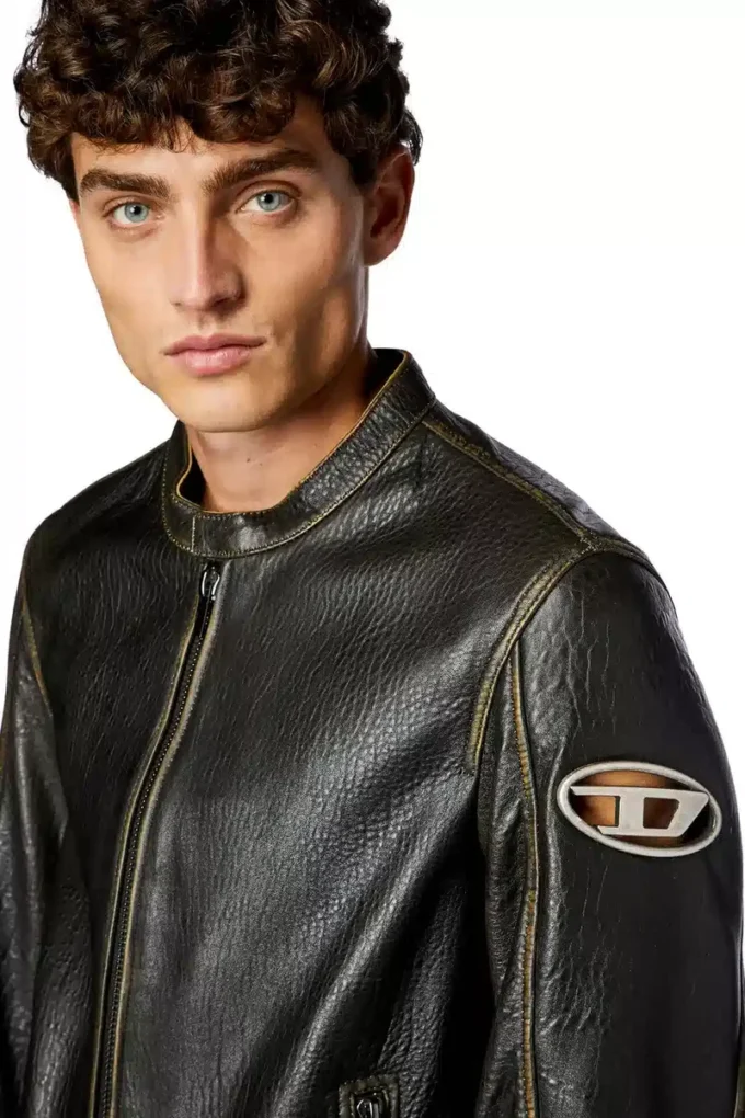 l-cobbe Veste motard en cuir froissé