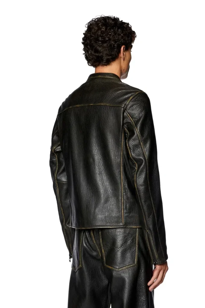 l-cobbe Veste motard en cuir froissé