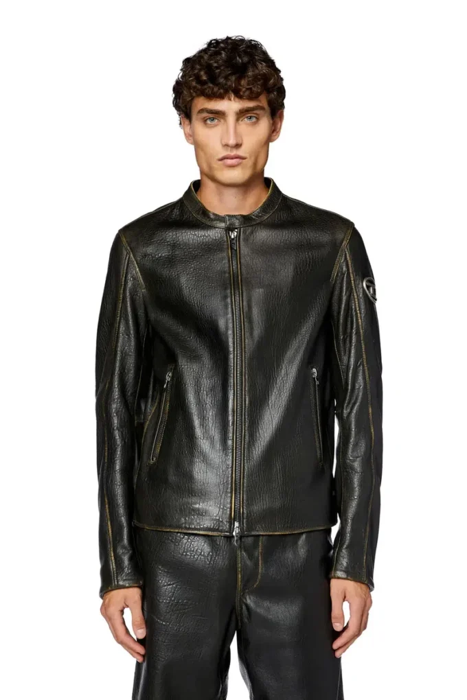l-cobbe Veste motard en cuir froissé