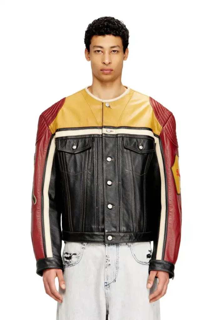 l-coug-20th Veste en cuir avec détails patch