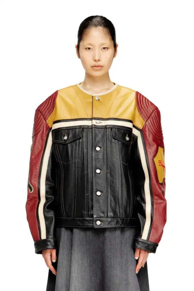 l-coug-20th Veste en cuir avec détails patch