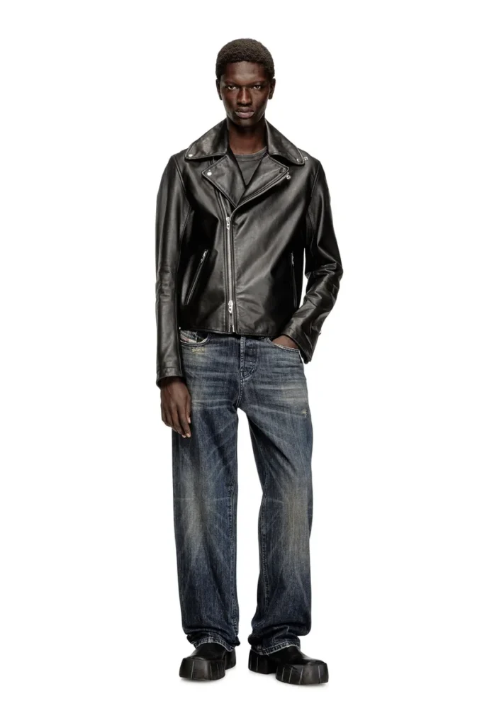 l-eo-wrd Veste motard en cuir ciré