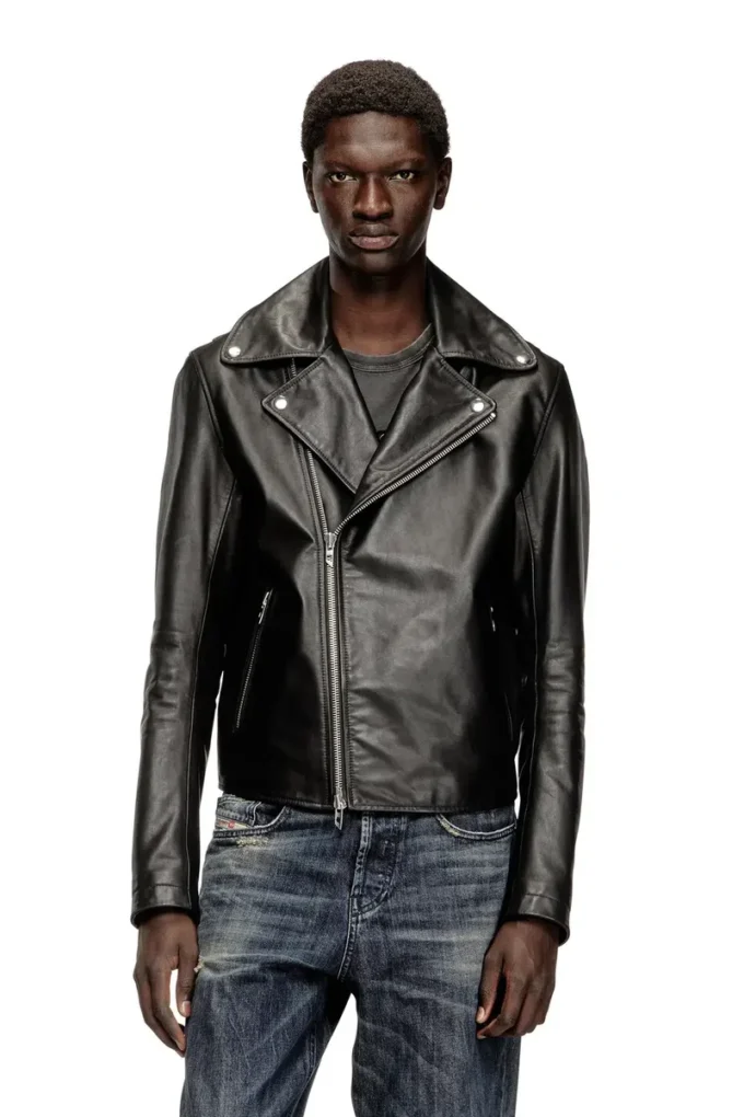 l-eo-wrd Veste motard en cuir ciré