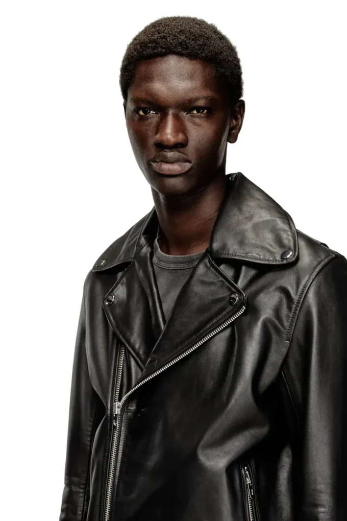 l-eo-wrd Veste motard en cuir ciré