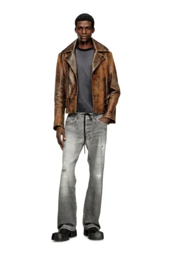 l-eon Veste motard en cuir traité