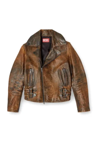 l-eon Veste motard en cuir traité