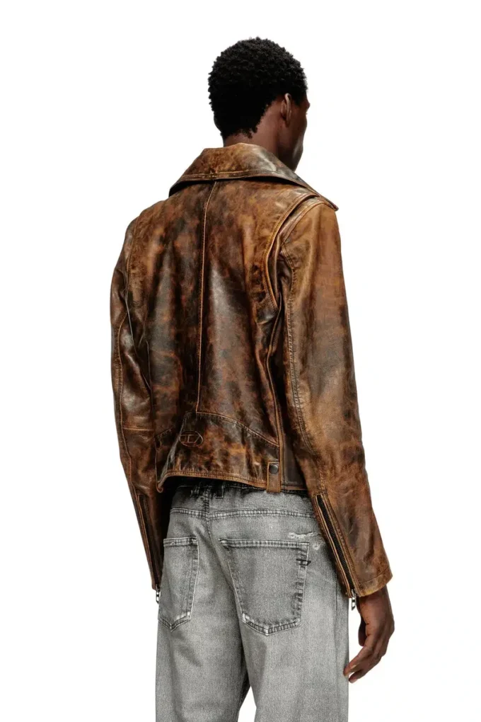 l-eon Veste motard en cuir traité