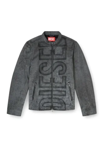 l-evert-a Veste de motard en cuir traité avec logo délavé