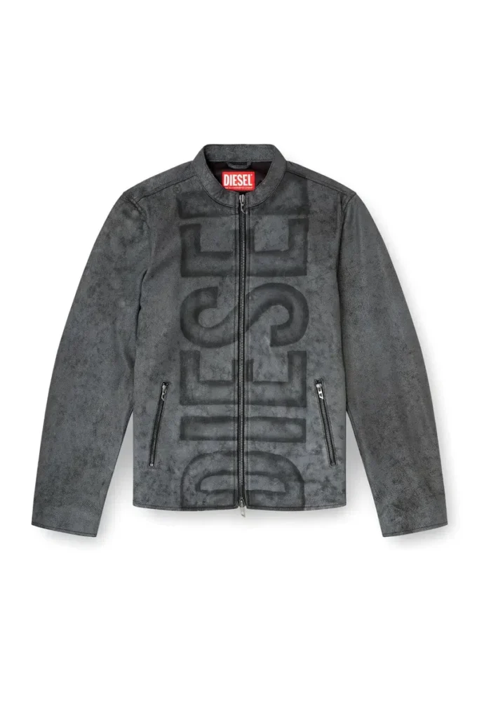 l-evert-a Veste de motard en cuir traité avec logo délavé