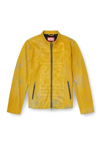l-evert-a Veste de motard en cuir traité avec logo délavé