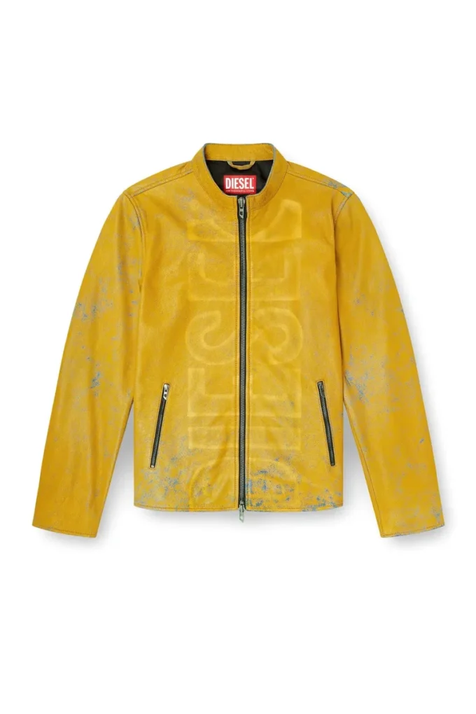 l-evert-a Veste de motard en cuir traité avec logo délavé
