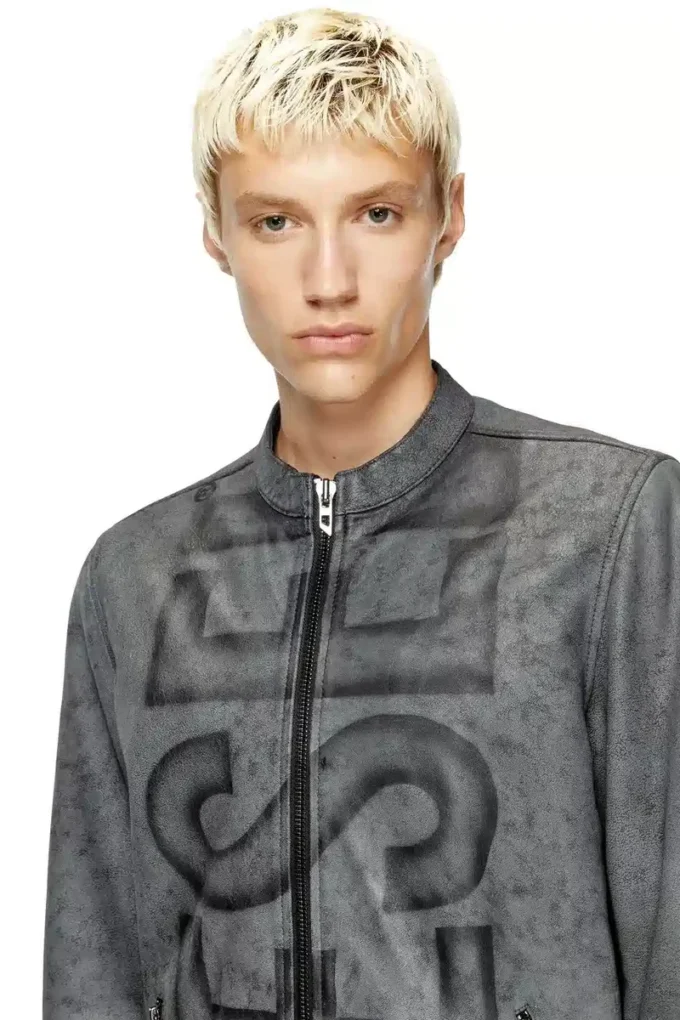 l-evert-a Veste de motard en cuir traité avec logo délavé