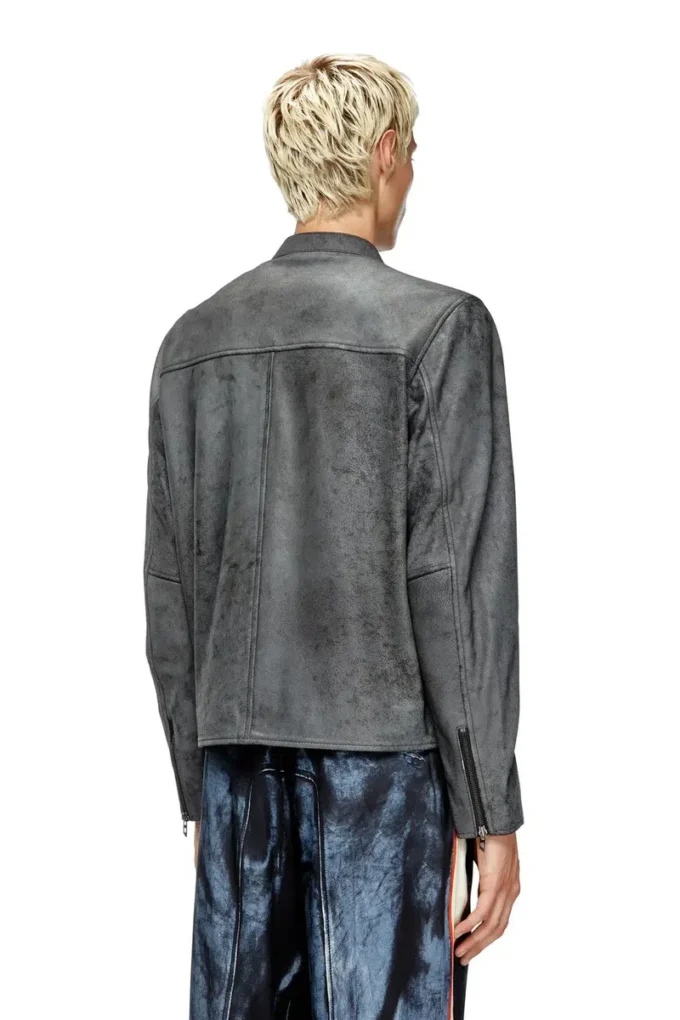l-evert-a Veste de motard en cuir traité avec logo délavé