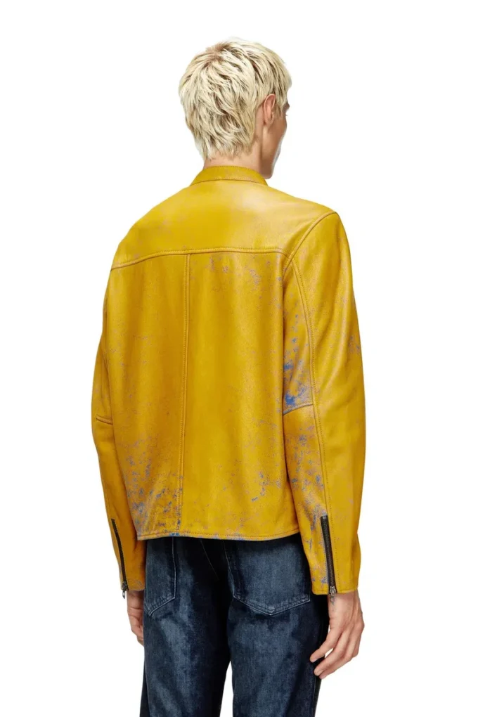 l-evert-a Veste de motard en cuir traité avec logo délavé