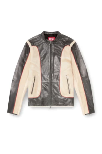 l-evert Veste motard en cuir effet trompe-l&rsquo;œil
