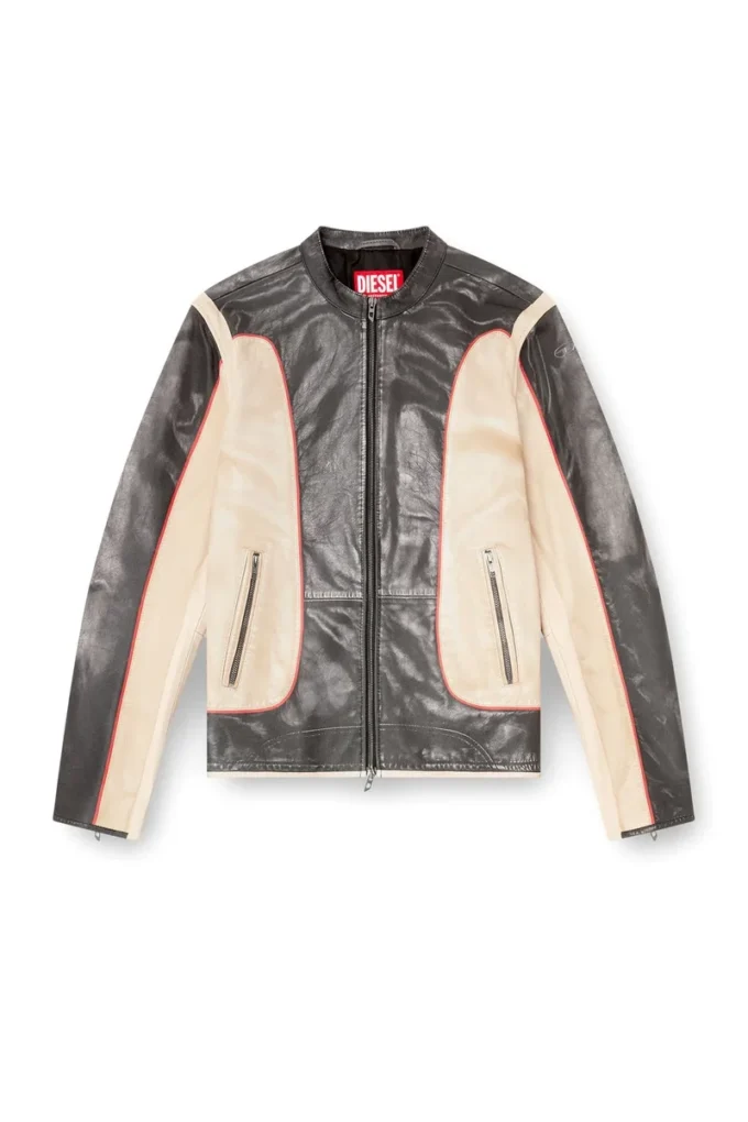 l-evert Veste motard en cuir effet trompe-l&rsquo;œil