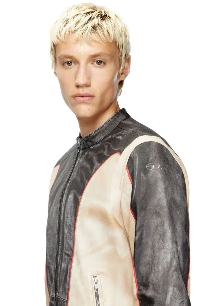 l-evert Veste motard en cuir effet trompe-l&rsquo;œil