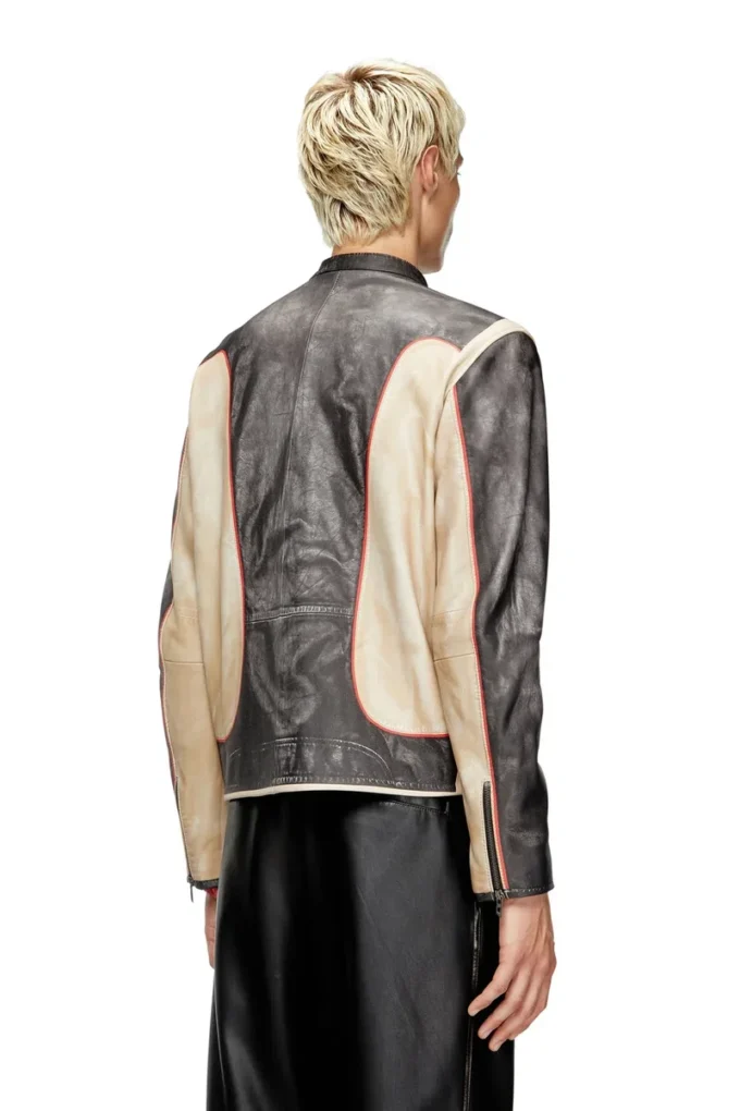 l-evert Veste motard en cuir effet trompe-l&rsquo;œil