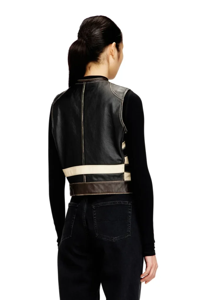 l-flycou-20th Gilet en cuir avec logo sur le devant et rayures contrastées