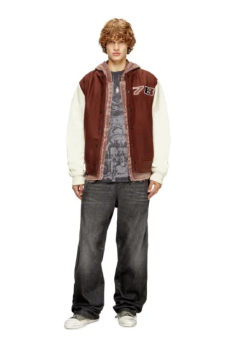 l-kopf Blouson bomber rembourré en laine et cuir